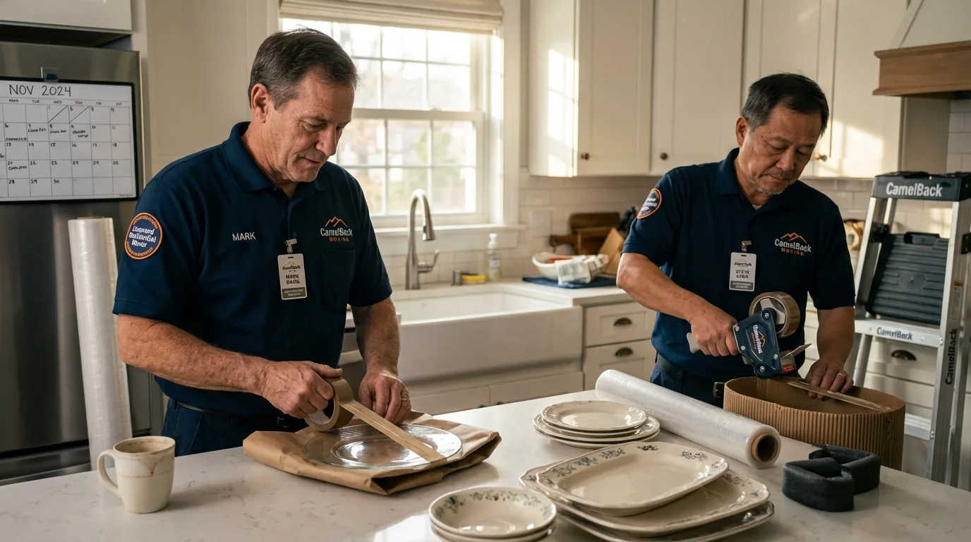 Professional crew packing kitchen dishware in Pataskala, OH